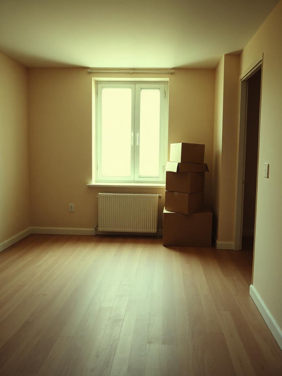 Empty apartment mid move-out with boxes by the window
