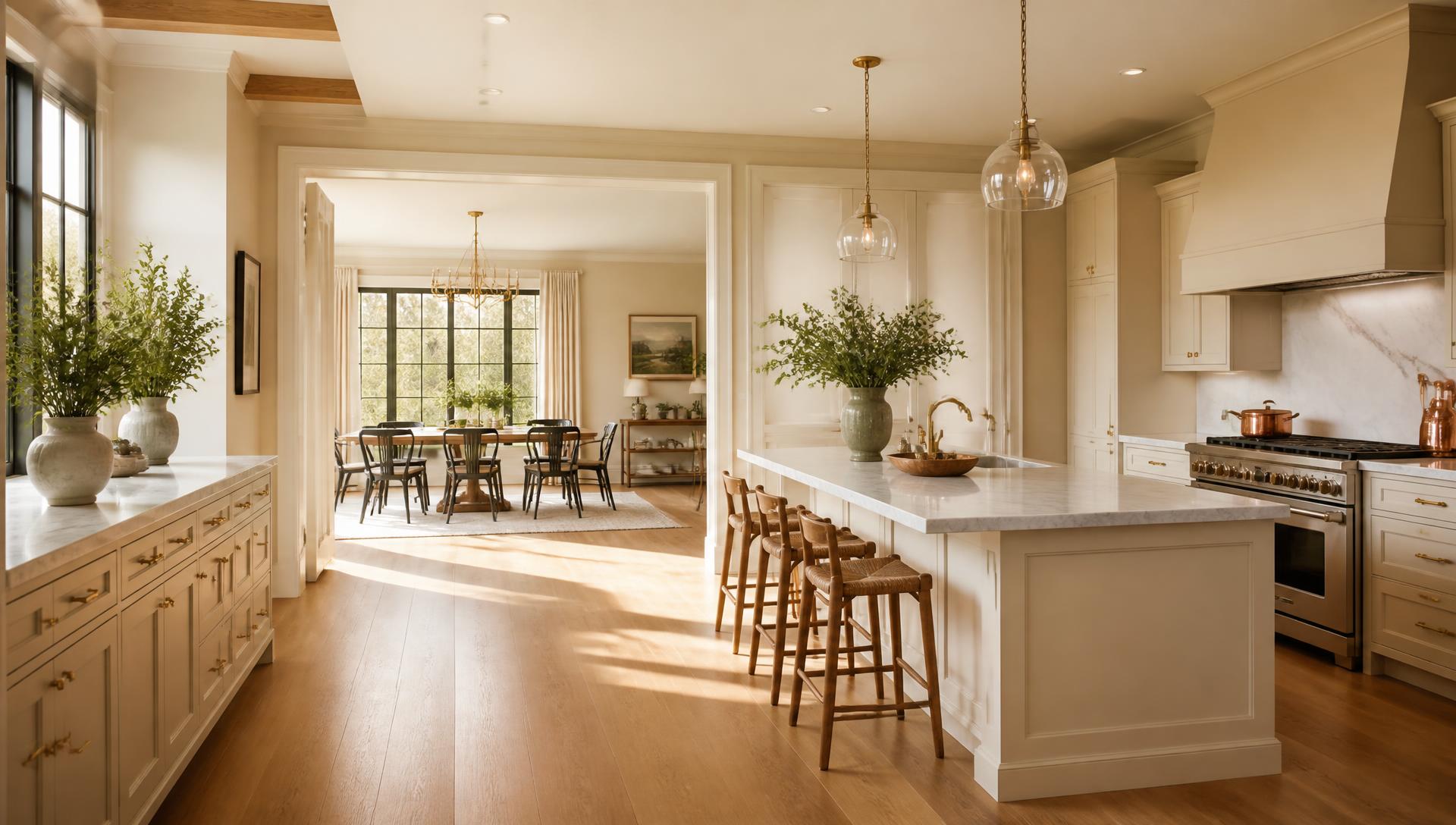 The same kitchen and dining room immaculately clean after a Mystik reset