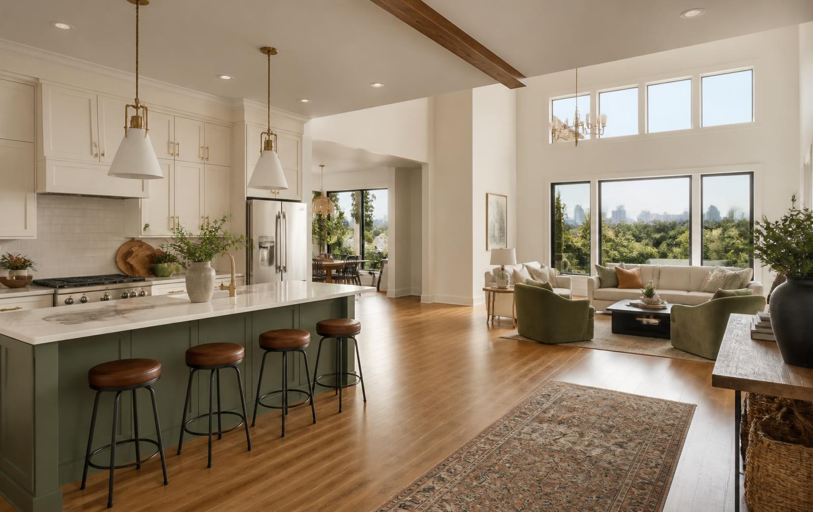 Open-plan Austin home interior used as an interactive cleaning checklist map